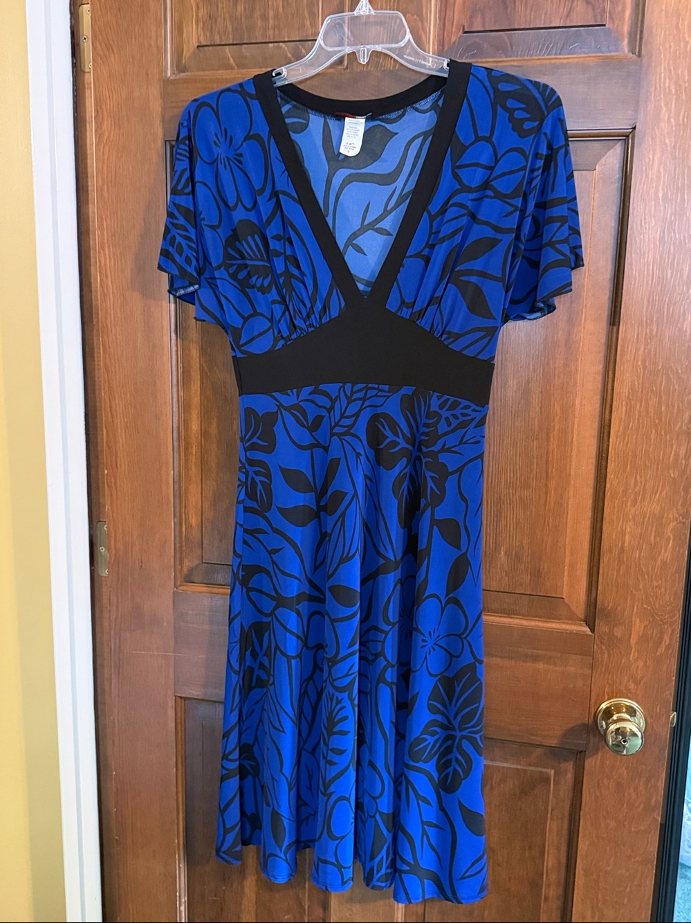 Georgiou Studio floral tropical print royal blue & black flowing dress sz S